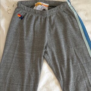 Aviator Nation Gray Sweatpants with Blue and Light Blue Stripes